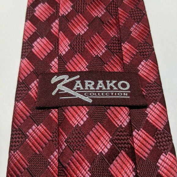 Karako Collection Red Geometric Silk Necktie - Picture 4 of 5